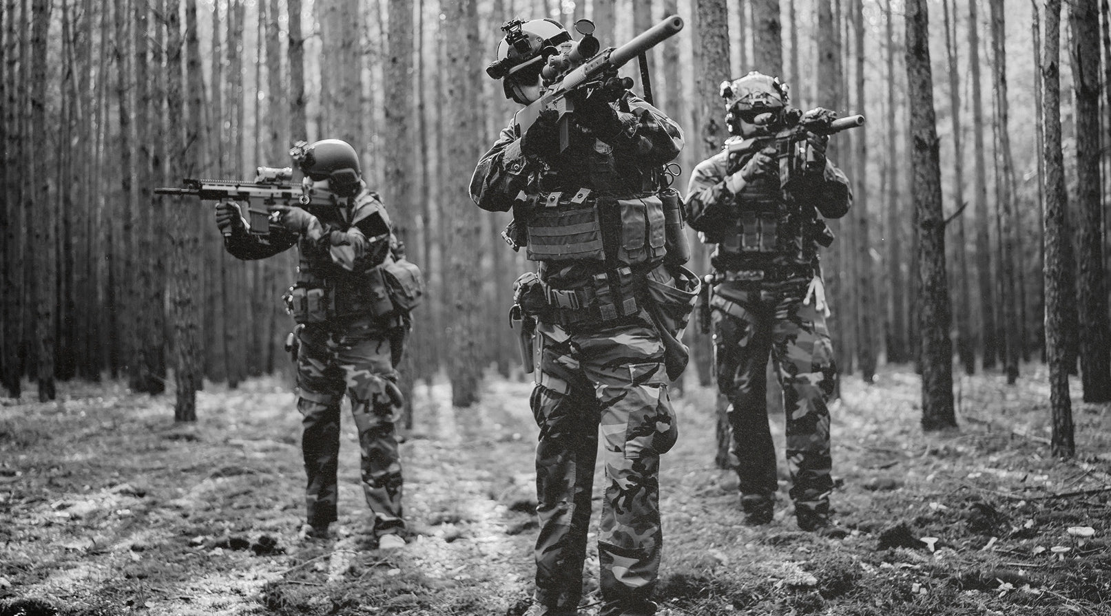 Military Infantry Walking Through the Forest