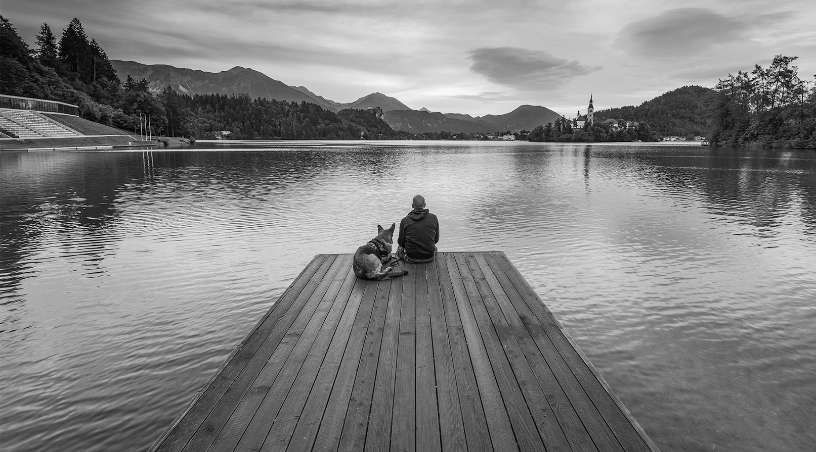 Man and His Dog on a Dock